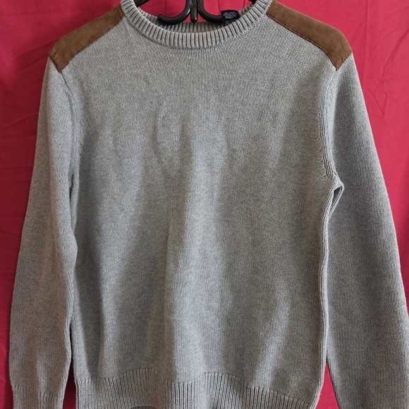 Chaps Heather Gray Crewneck Sweater with Tan Details - Picture 1 of 3